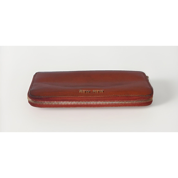 MIU MIU Madras Leather Zippy Wallet Orange Paprika Long Wallet Authentic - Picture 6 of 15